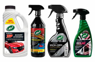 Fire forskjellige produkter for bilpleie