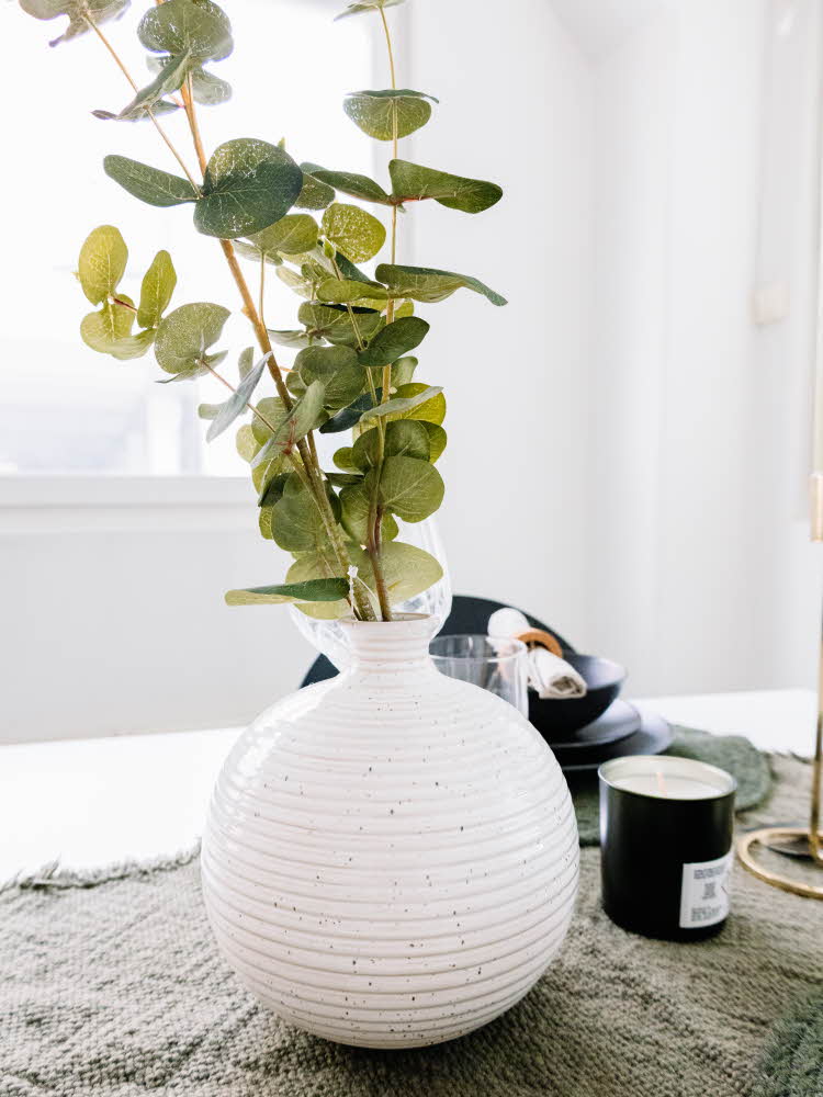 Vase med grønn plante i