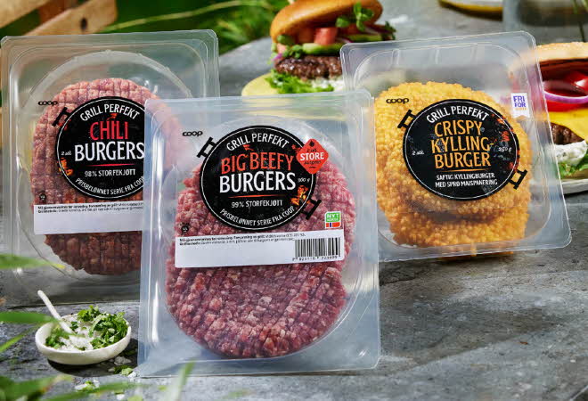 bilde av 3 ulike burger fra extra