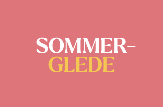 Rosa bilde med gul og hvit tekst