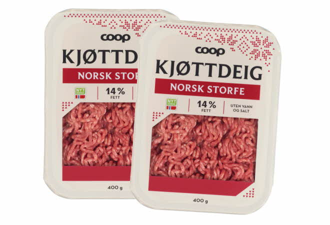 To pakker med Coop kjøttdeig.