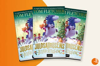 Tre utgaver av boken "Julosaurusens julefortelling" av Tom Fletcher