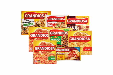 frossen pissa fra Grandiosa i ulike smak