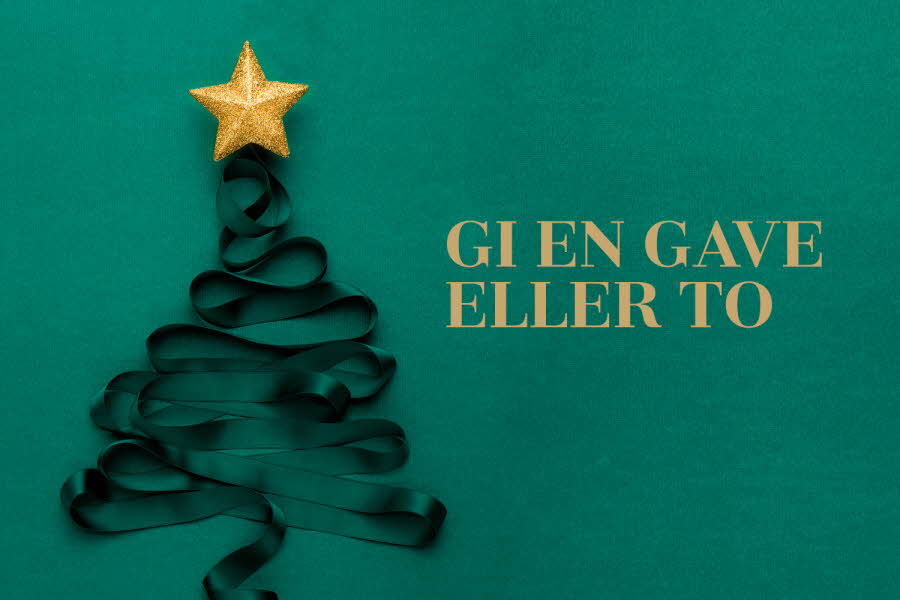 Silkebånd med tekst "gi en gave eller to"