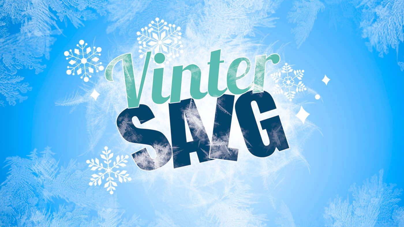 teksten Vintersalg, hvite snøkrystaller