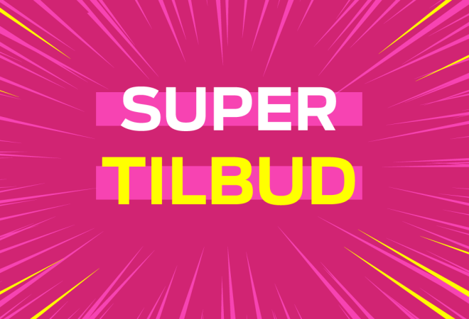 Rosa bilde med teksten super tilbud
