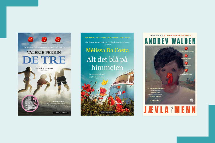 Tre bokomslag av skjønnlitteratur