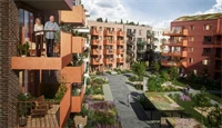 Skårerløkka PREMIUM eksteriør, med en mann og en kvinne på balkong