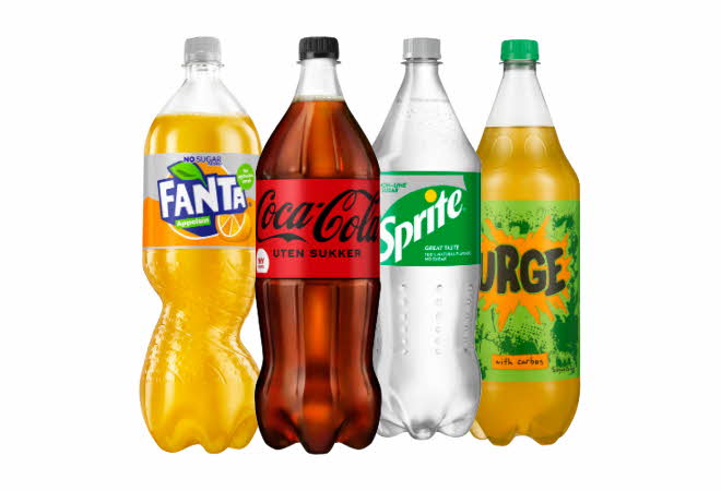 Fanta, Coca-Cola, Sprite og Urge 1,5 liter brus