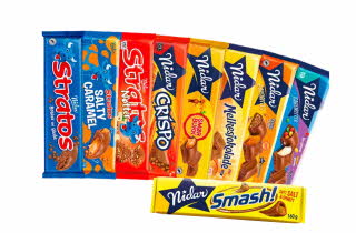 Store sjokoladeplater fra Nidar i ulike smak