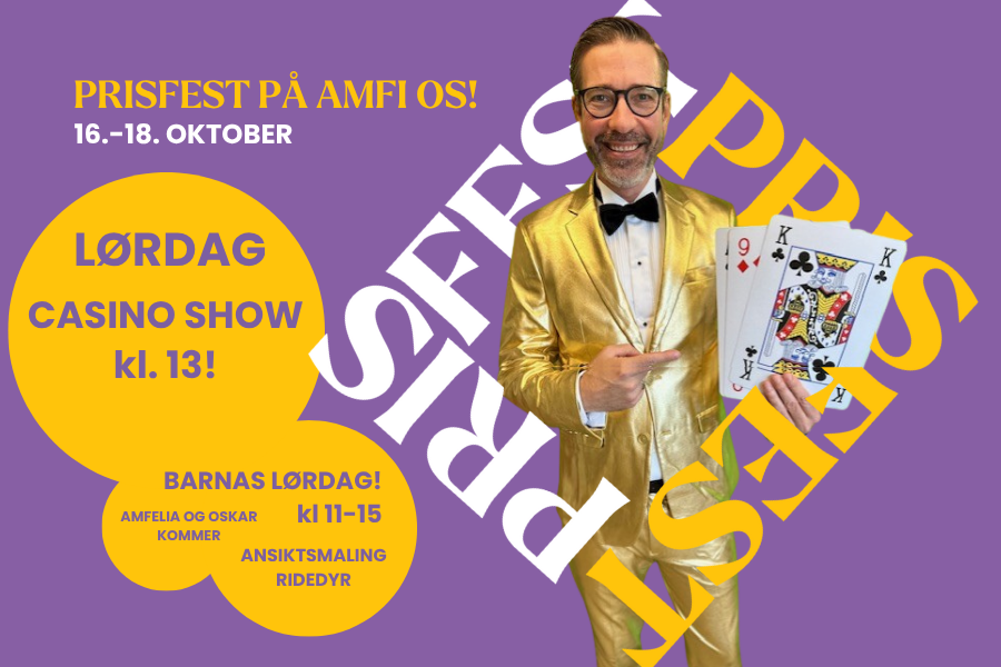 PRISFEST CASINOSHOW MANN I GULLDRESS MED EN KORTSTOKK