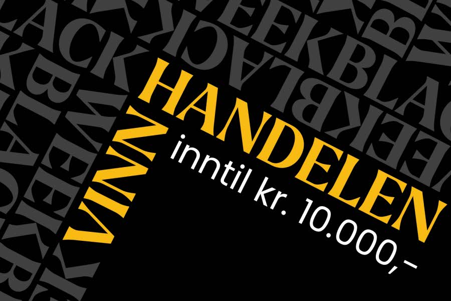 Sort bakgrunn med teksten "Vinn handelen - inntil kr. 10.000,-"