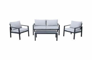 Vejle sofagruppe bestående av to-seters sofa, to stoler og et bord.