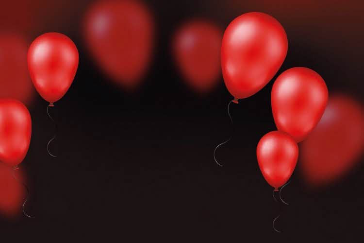Røde ballonger på sort bakgrunn