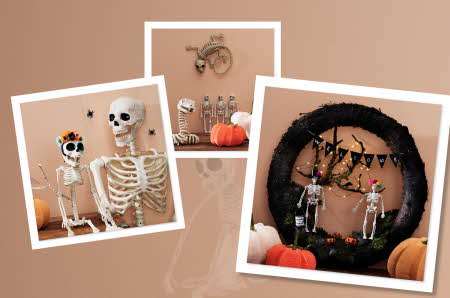 Skjeletter og halloween pynt
