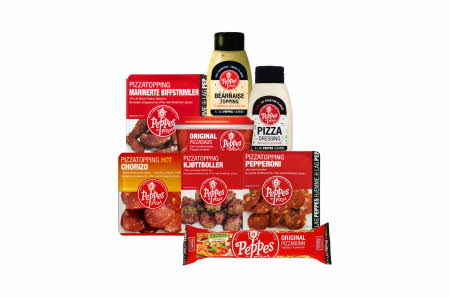 Saus, pizzatopping og pizzabunn fra Peppes Pizza