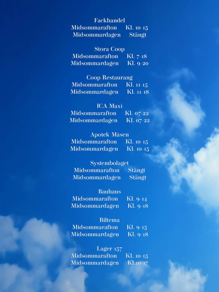 Öppettider Torp midsommar 2025