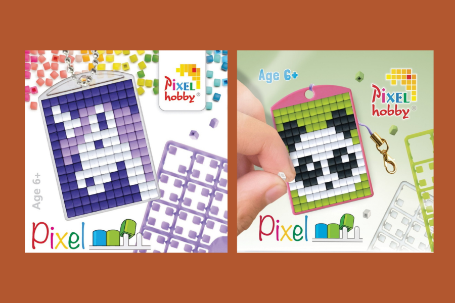 Nøkkelringer med pixelmotiv