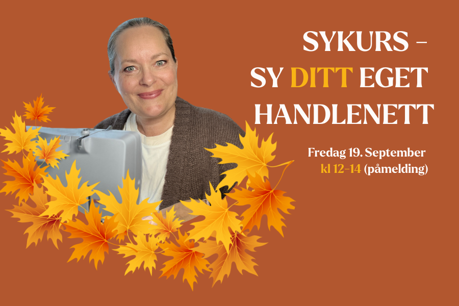 Sykurs med bilde av kvinne med symaskin og høstblader