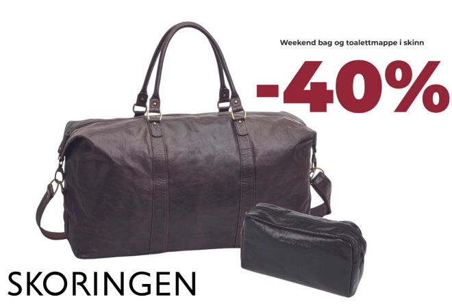 Weekend-bag og toalettmappe i brunt skinn -40%