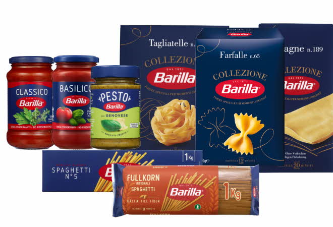 bilde av diverse Barilla produkter