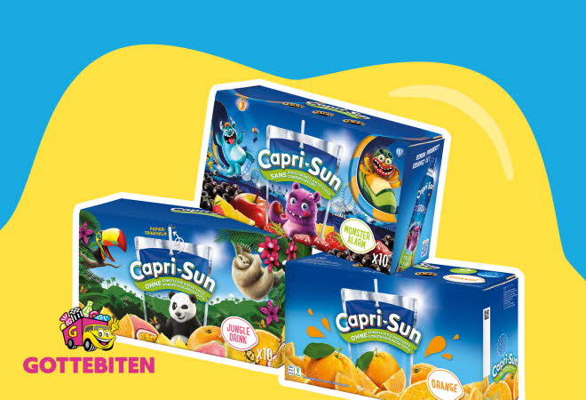 Tre esker med Capri-Sun i forskjellige smaker