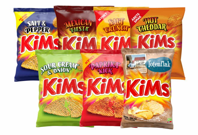 bilde av diverse chips fra Kims