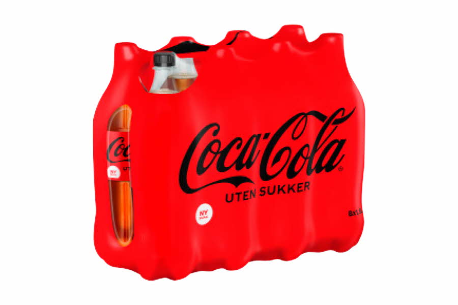 8-pakning med Coca-Cola uten sukker 1,5 liter