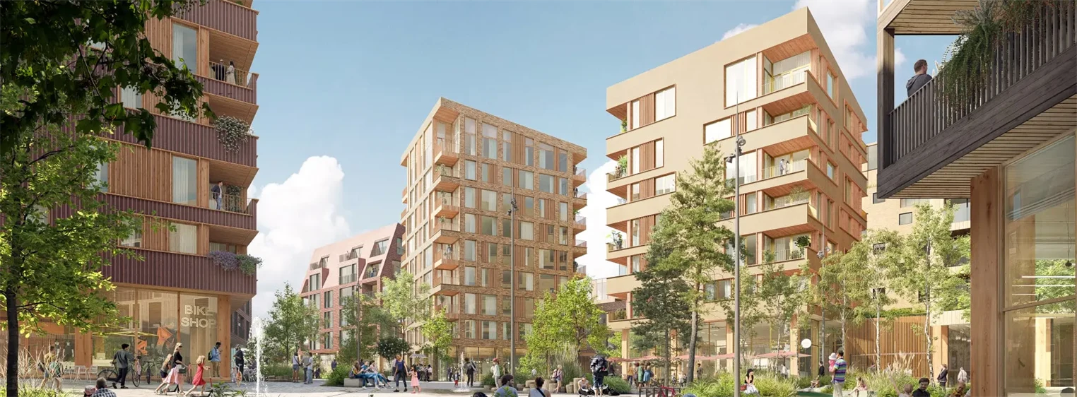 Bildet viser boligprosjektet Flytårnet Stasjon felt 8.4 på Fornebu. Et samarbeidsprosjekt mellom OBOS og Thon Eiendom.