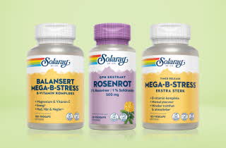 Balansert Mega-B-Stress, Rosenrot og Mega-B-Stress fra Solaray