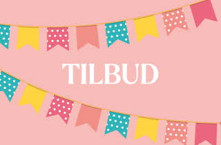 Grafisk bilde med vimpler og teksten "tilbud"