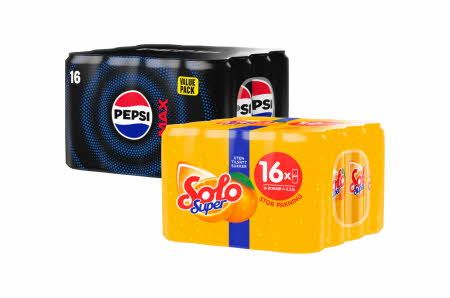 To 16-pakker med Pepsi Max og Solo Super