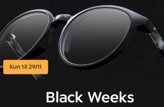 Sort bilde med sorte solbriller og hvit tekst