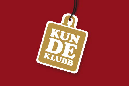 kundeklubblogo på julerød bakgrunn