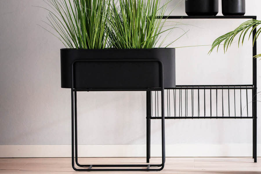 pidestall potter med planter hos Kremmerhuset. foto