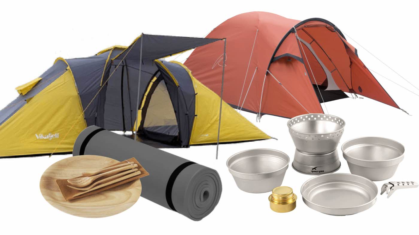 Ulike telt og utstyr til camping