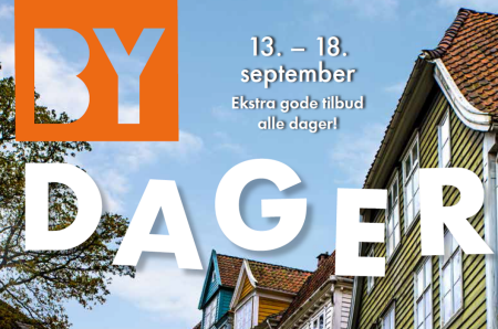Plakat med tekst bydager fra trettende til attende september på bergen storsenter