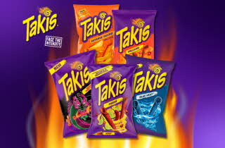 Flere varianter av Takis snacks.
