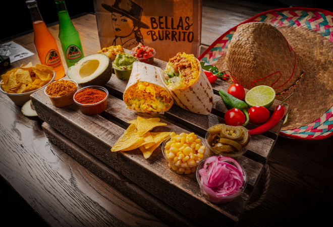 Et utvalg mat fra Bellas Burrito