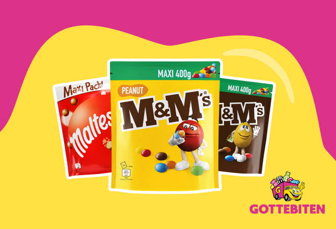 Tre poser med M&M's og Malteser's