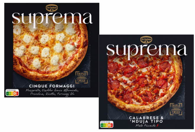 2 varianter Dr. Oetker Suprema fryst pizza.