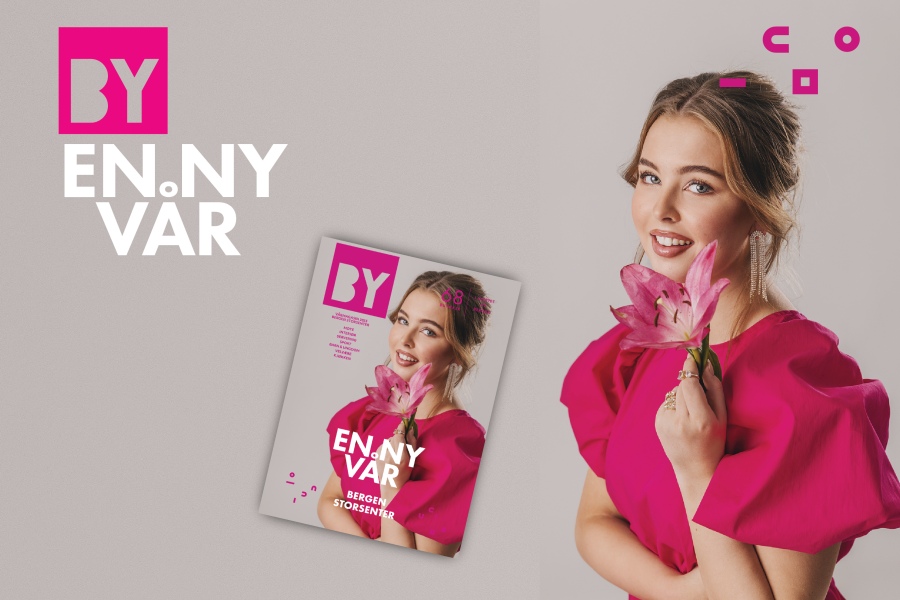 lys-plakat-med-tekst-en-ny-vår-og-bild-av-en-smilende-dame-med-lyst-oppsatt-hår-i-rosa-topp-som-holder-en-rosa-lilje-i-håpnden