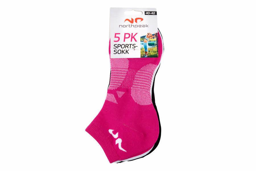 Sportssokker i rosa, hvit og sort fra Obs