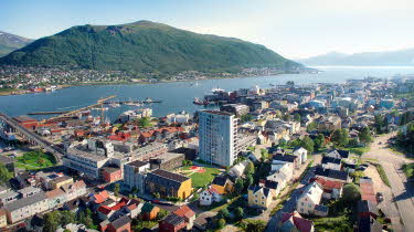 Bildet viser et oversiktsbilde av boligprosjektet Solseilet i Tromsø.