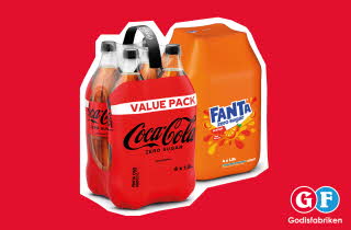 To 4-pakker med 1,5L flasker fra Coca-Cola og Fanta
