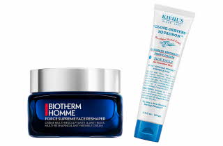 Herreprodukter fra Biotherm og Kiehl’s for hudpleie og barbering.