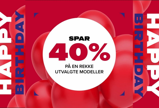 salgsplakat med happy birthday og svar 40%