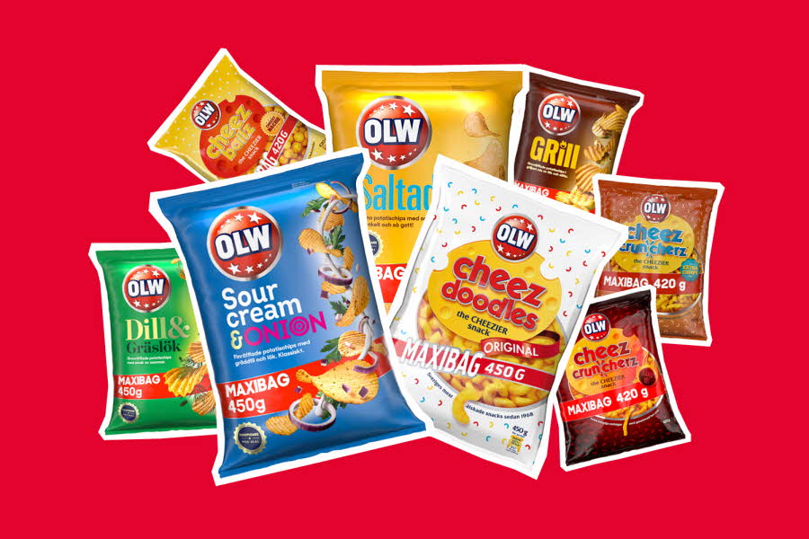8 varianter av OLW Maxibag snacks