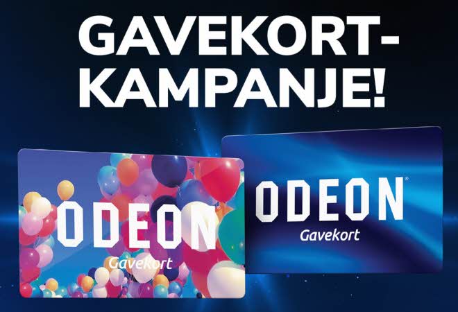 Bilde av gavekort hos Odeon Kino, med teksten : Gavekort-kampanje