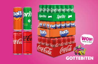 Tre brett med Sprite, Fanta og Coca Cola